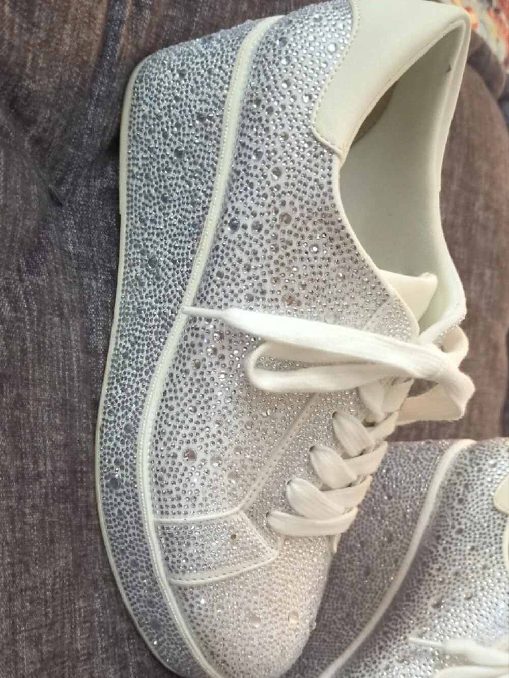 INC International Concepts White Crystal Embellished Lace-Up Sneakers